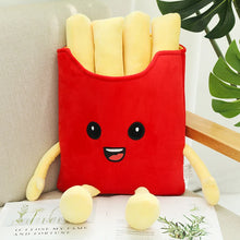 Load image into Gallery viewer, Cute Cartoon Food Plush Toys Including Hamburger, French Fries, Hot Dog, Egg On Toast, Popcorn, Turkey Leg &amp; Pizza Slice Designs
