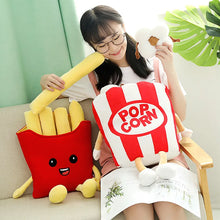 Load image into Gallery viewer, Cute Cartoon Food Plush Toys Including Hamburger, French Fries, Hot Dog, Egg On Toast, Popcorn, Turkey Leg &amp; Pizza Slice Designs
