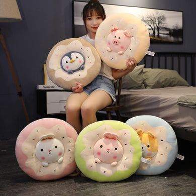 31cm-50cm Creative Animals In Donuts Plush Pillow Round Shaped Cushions