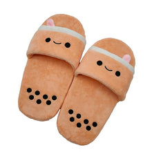 Load image into Gallery viewer, Adorable Cute Boba Bubble Tea Stuffed Plush Slippers
