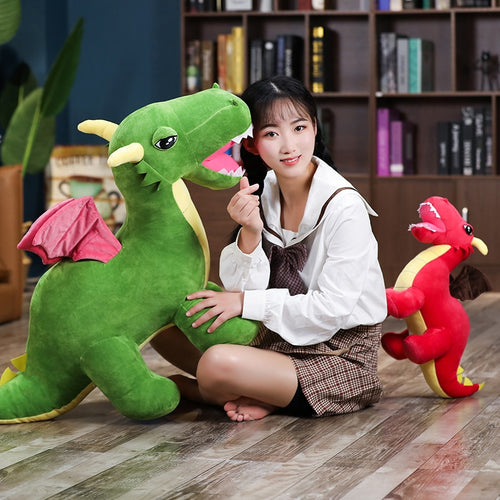 60cm/80cm/110cm Giant Dragon Stuffed Plush Toys Red & Green