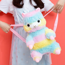 Load image into Gallery viewer, 40cm Kawaii Alpaca Plush Backpack Cute Rainbow &amp; White Dolls
