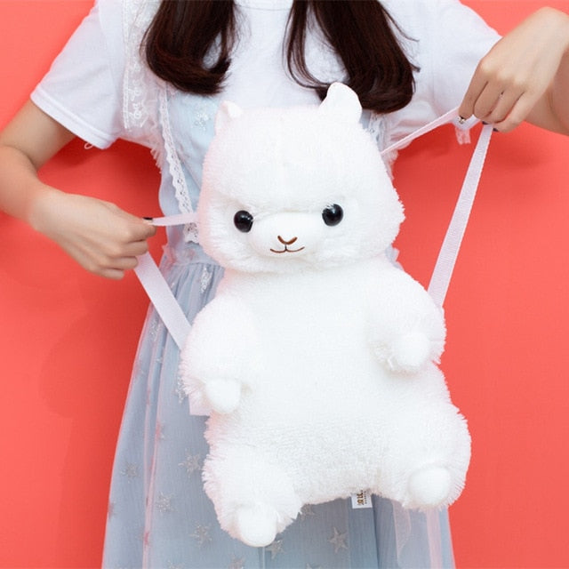 40cm Kawaii Alpaca Plush Backpack Cute Rainbow & White Dolls