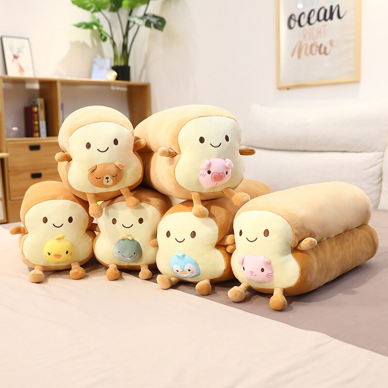 40cm/80cm Happy Bread Loaf Long Pillow Plush With Animals Soft Food Toys