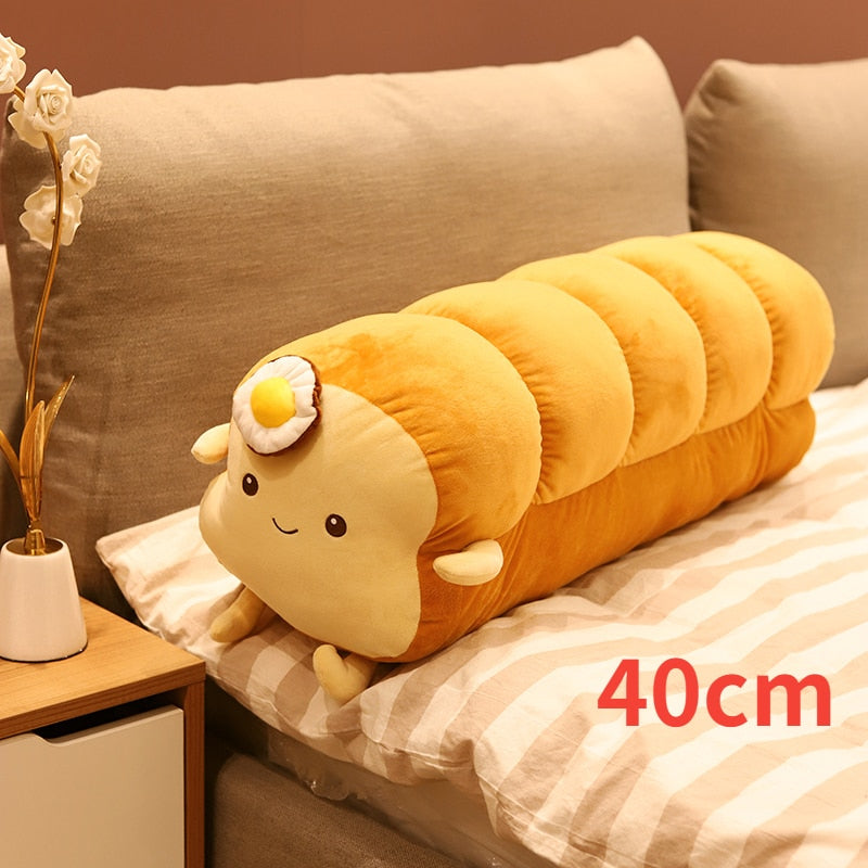 25cm-120cm Bread & Toast Bolster Throw Pillow With Fried Egg Stuffed Plushies