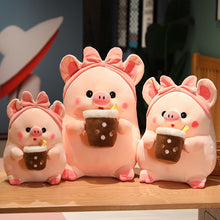 Load image into Gallery viewer, 30cm/40cm/50cm Kawaii Pink Pig Plush Toy Holding Boba Tea
