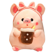 Load image into Gallery viewer, 30cm/40cm/50cm Kawaii Pink Pig Plush Toy Holding Boba Tea
