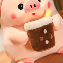 Load image into Gallery viewer, 30cm/40cm/50cm Kawaii Pink Pig Plush Toy Holding Boba Tea
