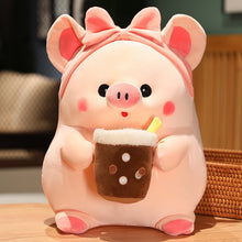 Load image into Gallery viewer, 30cm/40cm/50cm Kawaii Pink Pig Plush Toy Holding Boba Tea
