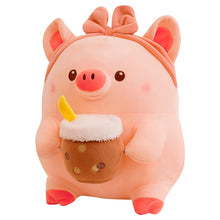 Load image into Gallery viewer, 30cm/40cm/50cm Kawaii Pink Pig Plush Toy Holding Boba Tea
