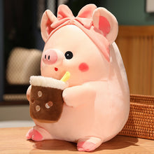 Load image into Gallery viewer, 30cm/40cm/50cm Kawaii Pink Pig Plush Toy Holding Boba Tea
