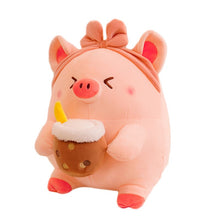 Load image into Gallery viewer, 30cm/40cm/50cm Kawaii Pink Pig Plush Toy Holding Boba Tea
